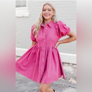 Pink Puff Sleeve Dress